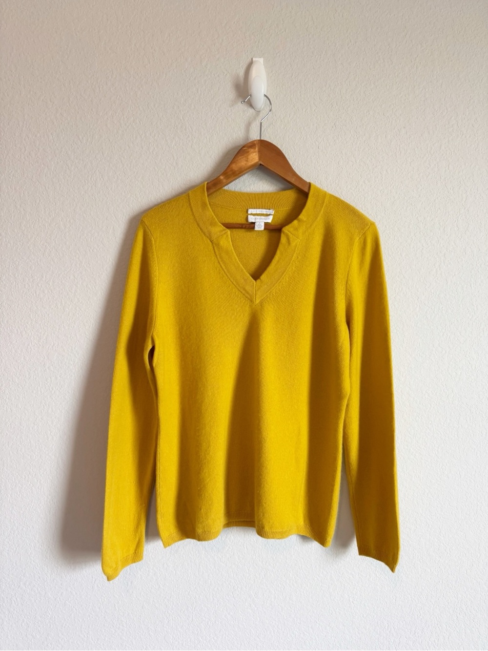 Charter Club 100% Cashmere Mustard Yellow Split V Neck Sweater Size Large